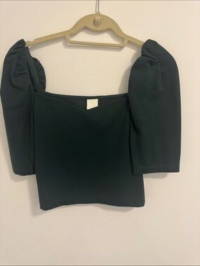 H&M Off-Shoulder Puff Sleeve Top in Forest Green